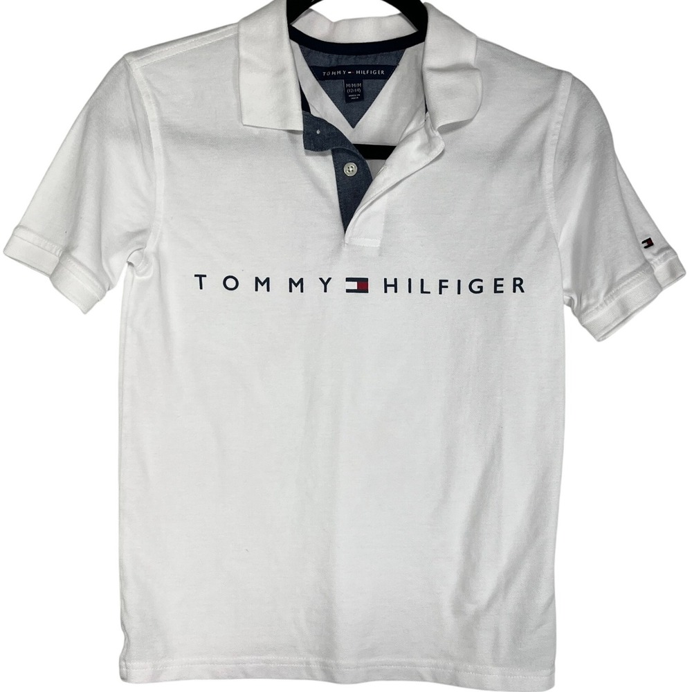 Tommy Hilfiger Polo Shirt‎ Logo Short Sleeve White Casual Top Size M